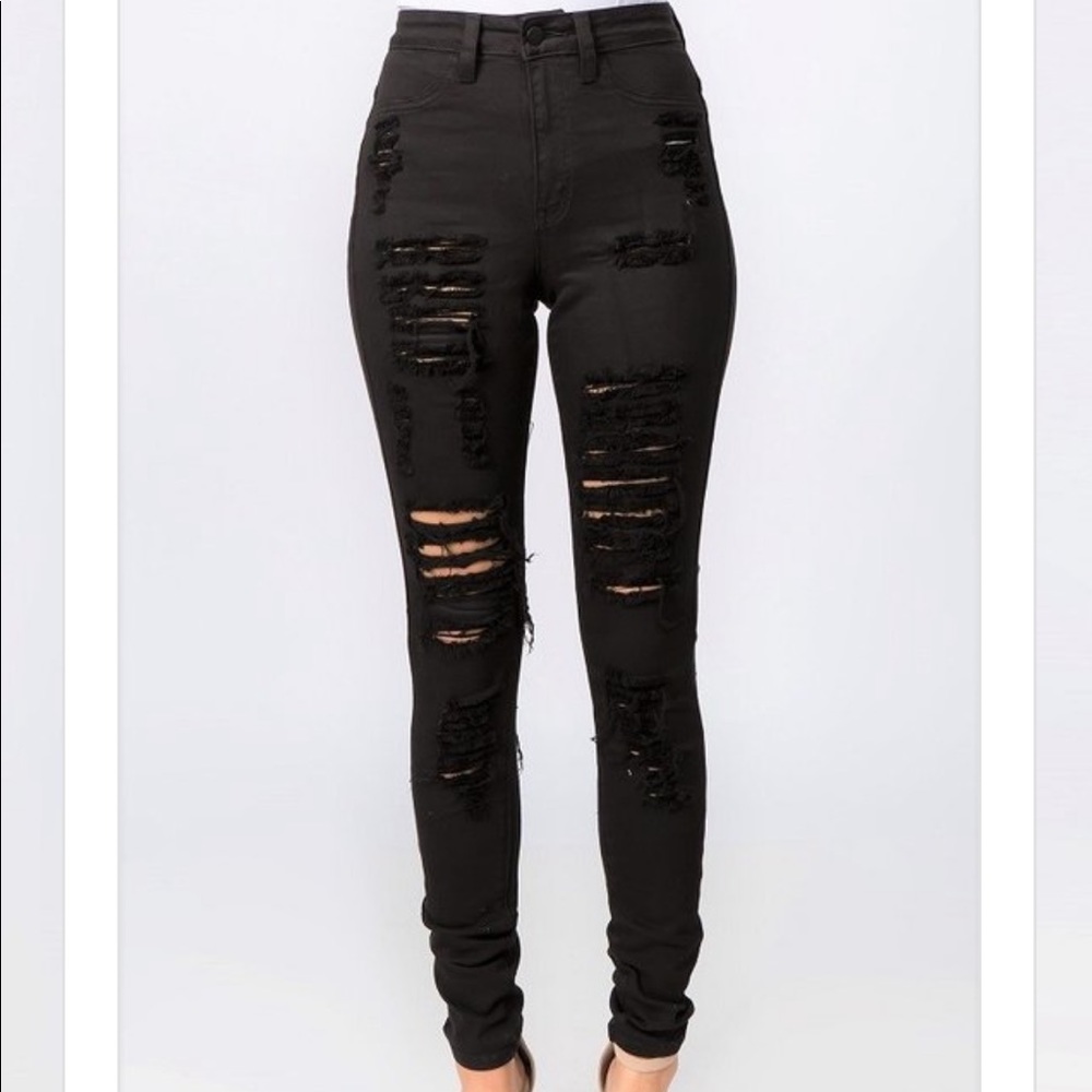 Black Denim Distressed Jeans